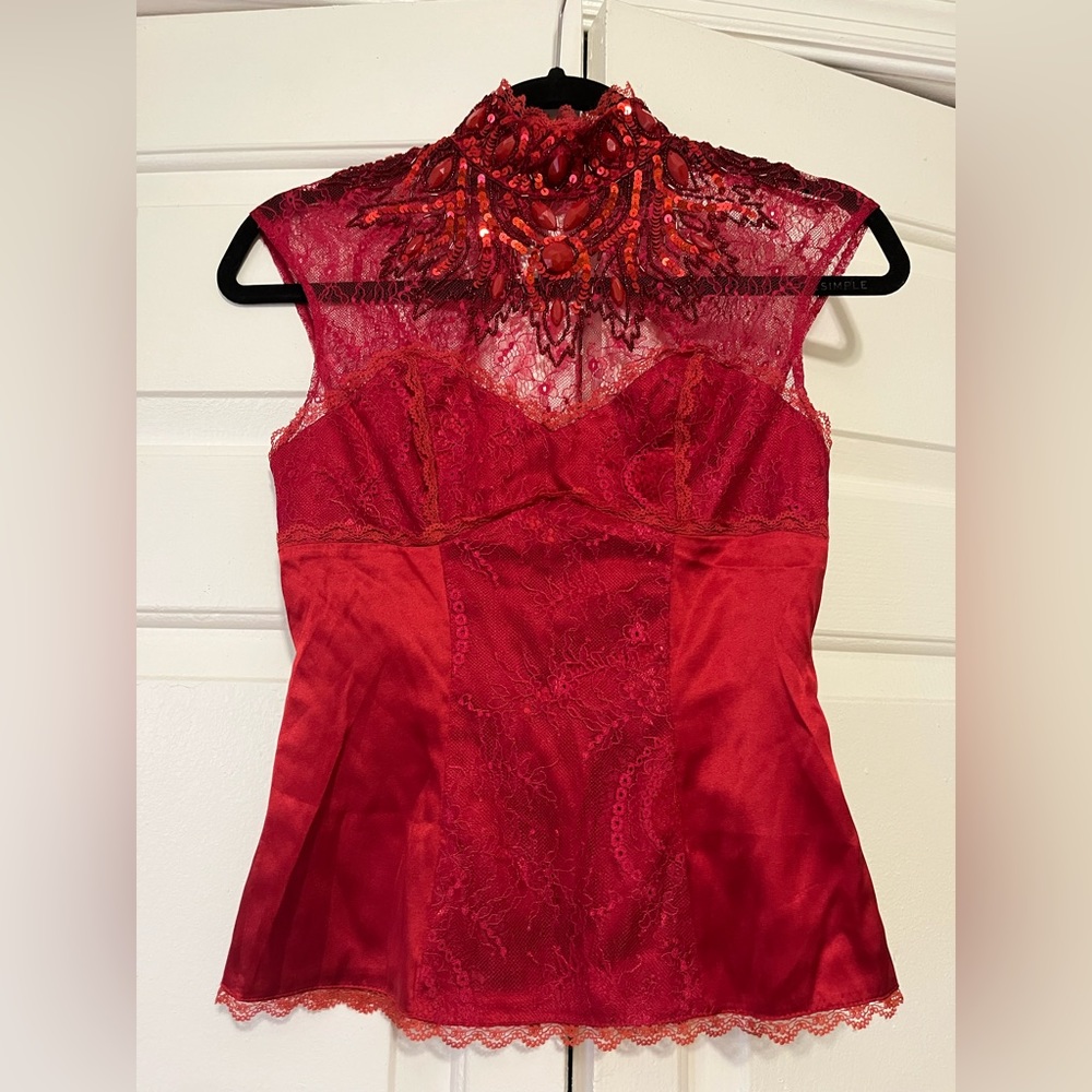 Bebe Beaded Corset Top in Red